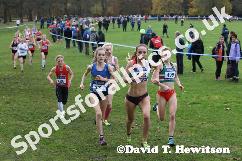Leaders 373 Lydia Turner (Birtley) under-17, 456 Emelia Gorecka  and Georgia Taylor Brown both under-20s during the under-17 and under-20 womens Liverpool Cross Challenge. David T. Hewitson/Sports for All Pics